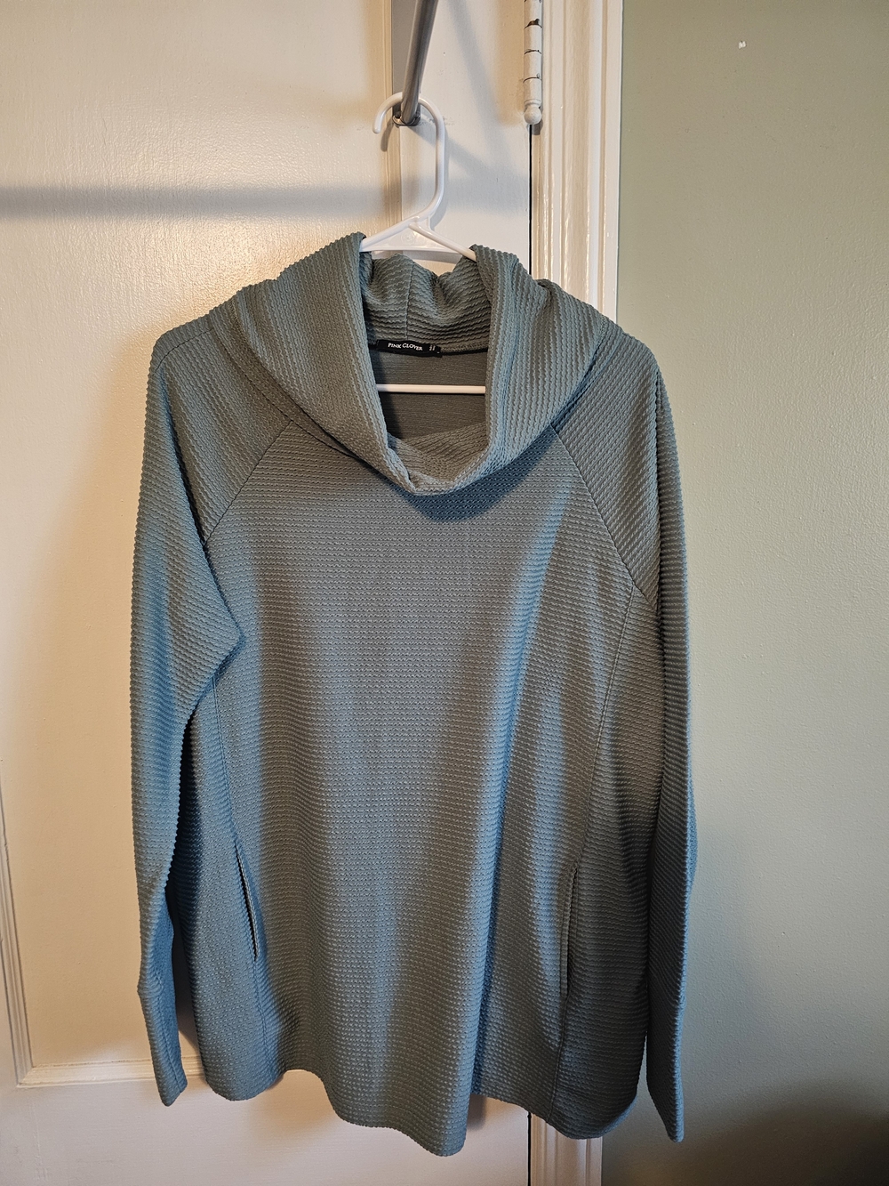 Pink Clover Sage Green Waffle Knit Cowl Sweater